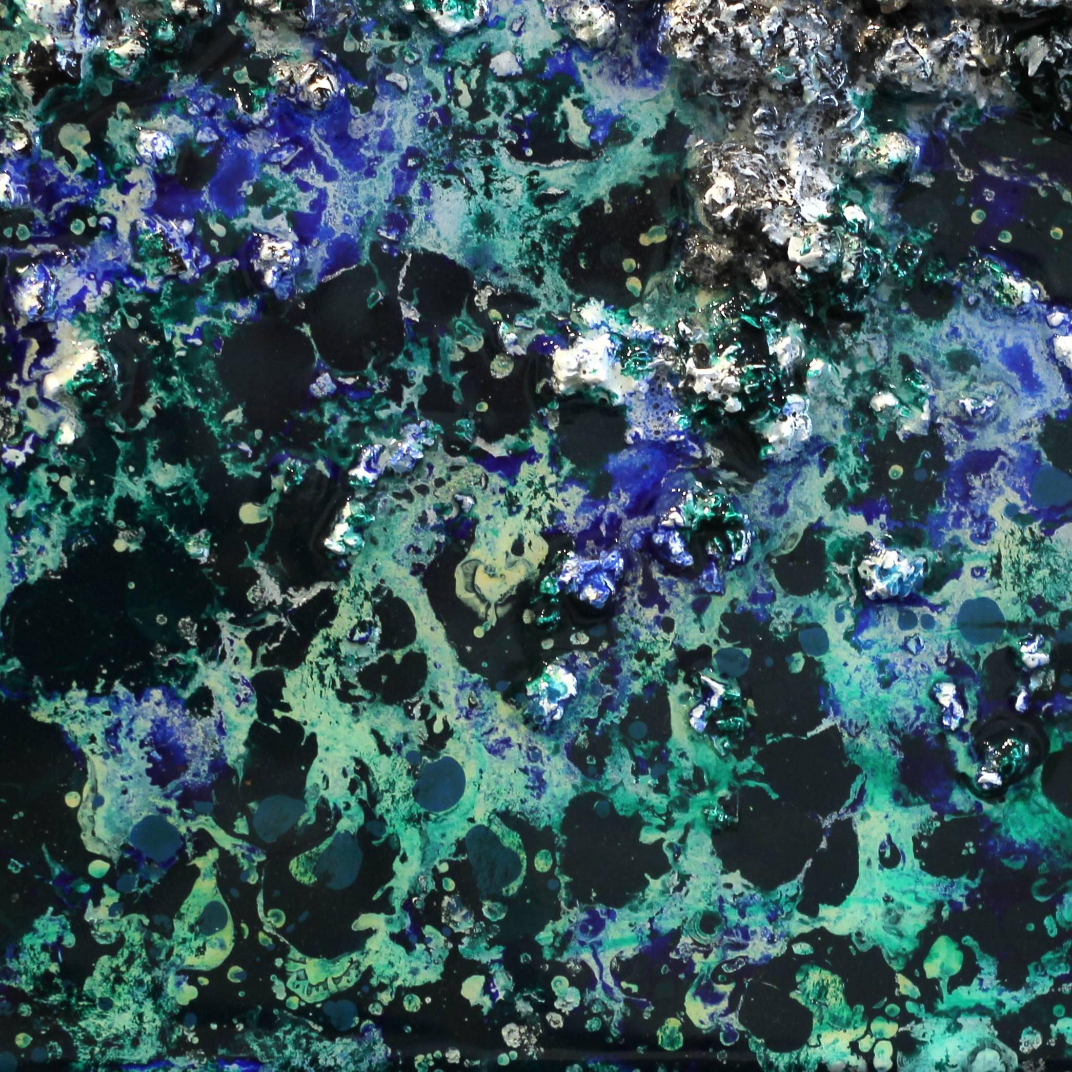 The Earth LV - Textural Wall Sculpture Green Blue Original Abstract Painting For Sale 4