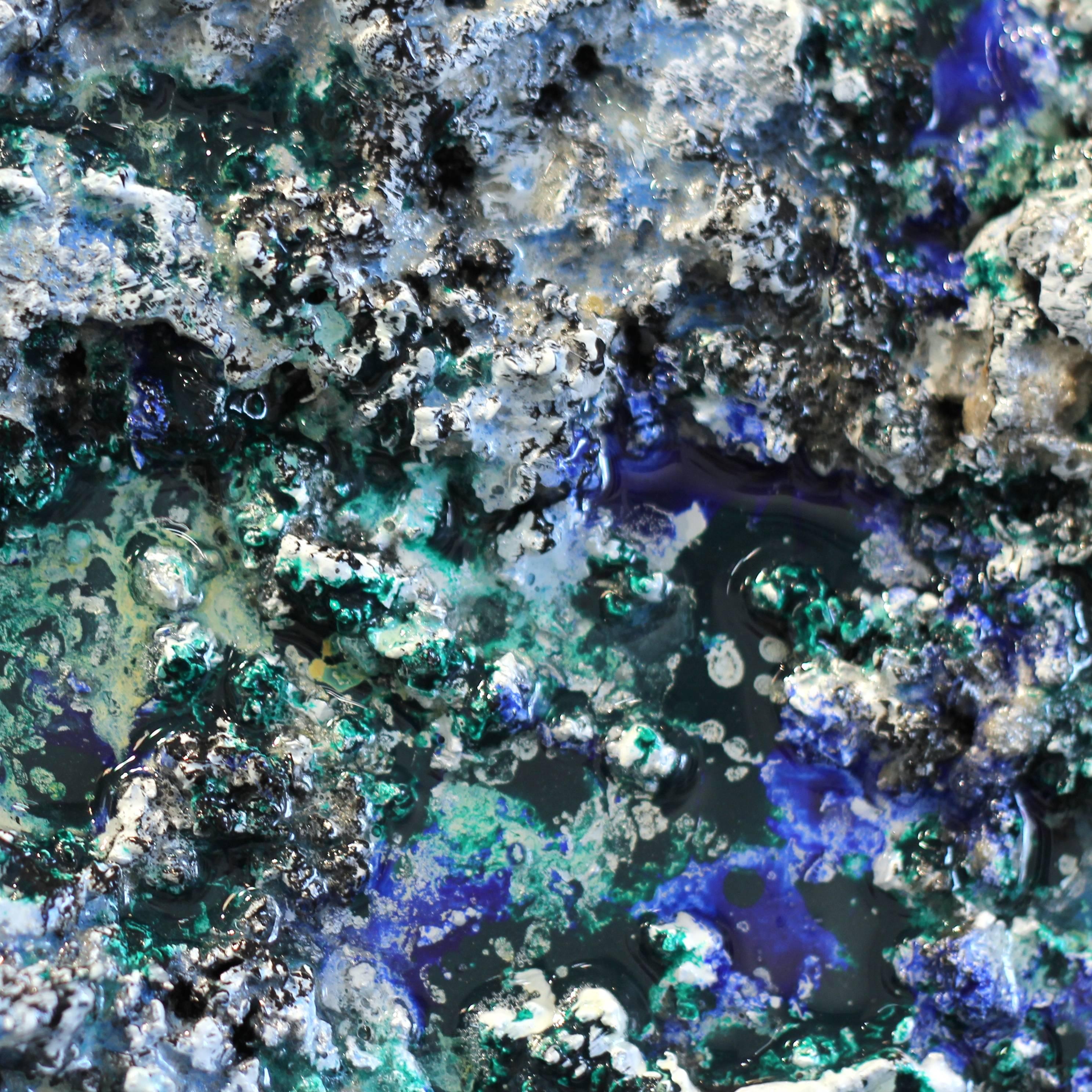 The Earth LV - Sculpture murale texturée bleu vert - Peinture abstraite originale en vente 4