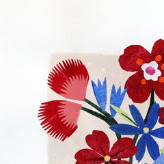 Courtside Blooms, Knicks - Collage in tecnica mista ispirato allo sport e ai fiori