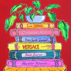 6 of the Best - Abstract Colorful Plant & Books Still Life Acrylic Painting