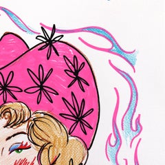 "Portale dei fiori" - Opera d'arte originale astratta raffigurante una cowgirl in stile pin-up su carta