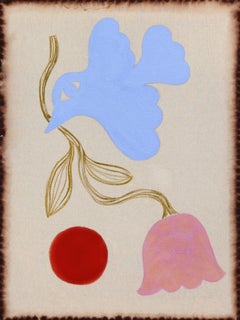Spring Welcome - Abstract Folk Art Inspired Bird Still Life Painting on Cavnas