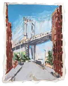 Brooklyn Bridge - Original Abstract City Still Life Acrylic Artwork on Paper