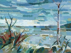 Dogwood and Birch Tree - Abstract Textural Impasto Landscape Painting on Canvas