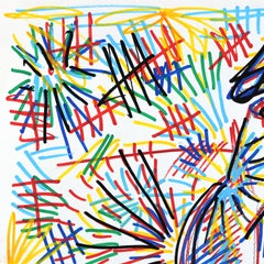 «Headstrong»: obra de arte original, abstracta y colorida inspirada en el suroeste, con un toro como motivo, sobre papel
