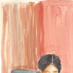 „Ponder III“ – Originelles, abstrakt-figuratives Porträt, Aquarell auf Papier