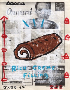 „Sweet Spiral“ – Abstraktes Stillleben mit Snacks, Acrylgemälde von Gary John