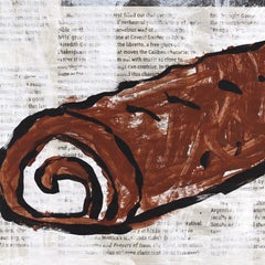 „Sweet Spiral“ – Abstraktes Stillleben mit Snacks, Acrylgemälde von Gary John