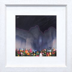 Soft Clouds - Opera d'arte astratta contemporanea originale incorniciata, paesaggio in tecnica mista