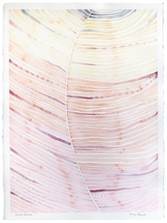 „The Full Breadth“ – Originelles, abstraktes, farbenfrohes Aquarellbild mit Blättern in warmen Farbtönen