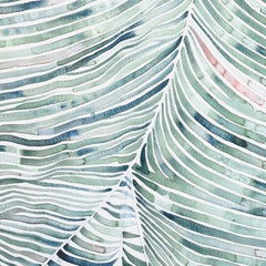 „Tributaries“ – Originelles, abstraktes Aquarellbild eines Blattes in erdigen, kühlen Farbtönen