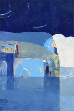 The Wind on the Cliff 2 - Original Abstract Blue Mixed Media Landscape Painting
