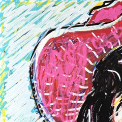 Te Amo - Obra de arte original en papel, de estilo abstracto, colorido, figurativo y retro, inspirada en las pin-ups