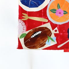 Pasticcini sportivi - Collage in tecnica mista su carta: una natura morta stravagante e colorata