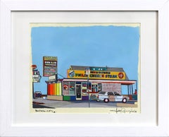 Panorama City - Framed Abstract Colorful Still Life Mixed Media Artwork on Paper