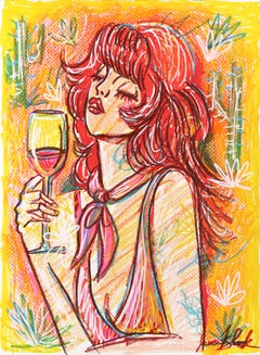 DND - Original Abstract Colorful Figurative Retro Pinup Inspired Art on Paper