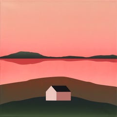 Holding the Shore - Vibrant Abstract Minimalist Serene Sunset Landscape Painting