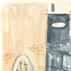 In Passing - Original Figurative Watercolor City Landscape Painting on Paper