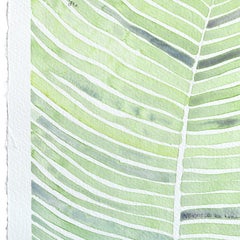 « Let It Be Light » - Peinture originale abstraite à l'aquarelle sur papier, représentant une feuille dans des tons verts
