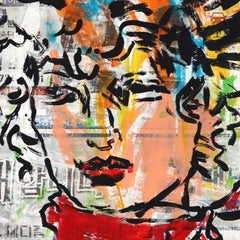 «Good Hair Day»: obra de arte pop figurativa, abstracta y colorida en acrílico, de Gary John