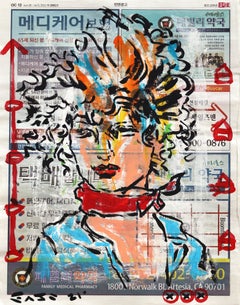 «Good Hair Day»: obra de arte pop figurativa, abstracta y colorida en acrílico, de Gary John