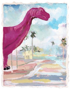 California Road Trip - Abstract Dinosaur Desert Landscape Artwork on Paper