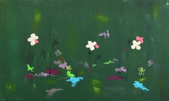«Night Bloomers»: obra de arte de gran formato con un paisaje floral abstracto y textura, inspirada en el graffiti