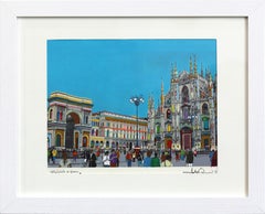 Appartamento al Duomo - Opera d'arte astratta incorniciata raffigurante un paesaggio colorato, realizzata con tecnica mista