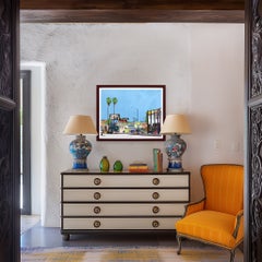 Questo è “Beverly Blvd n. 44” – Opera d’arte astratta e colorata con paesaggio, tecnica mista, incorniciata