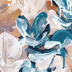 Blue Hour - Original Abstract Floral Still Life Sally K Painting on Paper