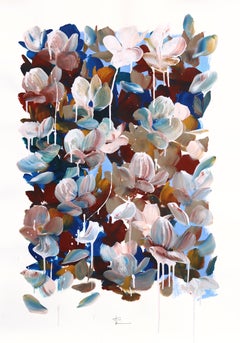 Midnight Magnolia - Original Abstract Floral Painting on Paper by Sally K