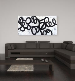 « Séquence rythmique » - Œuvre d'art abstraite à grande échelle, texturée, monochrome et réalisée en techniques mixtes