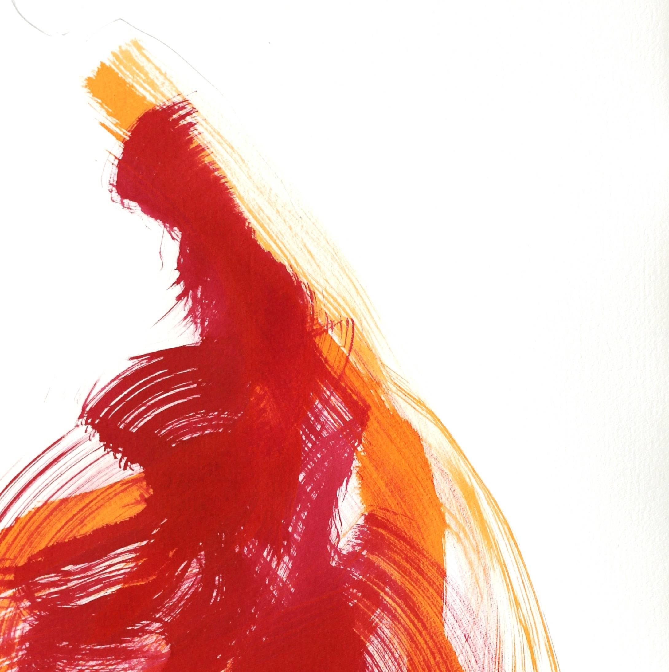 La Tela Roja 128 - Bailarina Vestido Figurativo Minimalista Pintura Original Tinta - Figurative Painting Blanco de Bettina Mauel