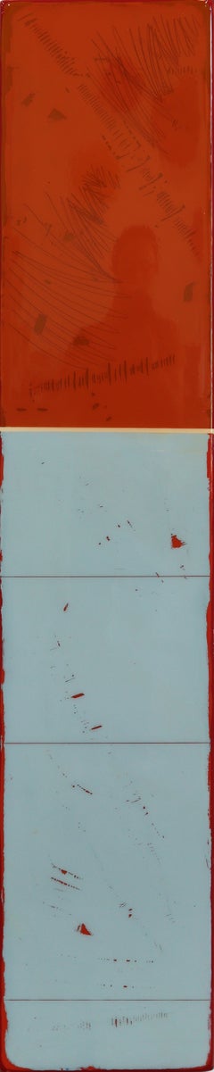 „Tall Sunspot 73“ – Modernes, minimalistisches Kunstwerk aus Kunstharz in den Farben Blau und Rot