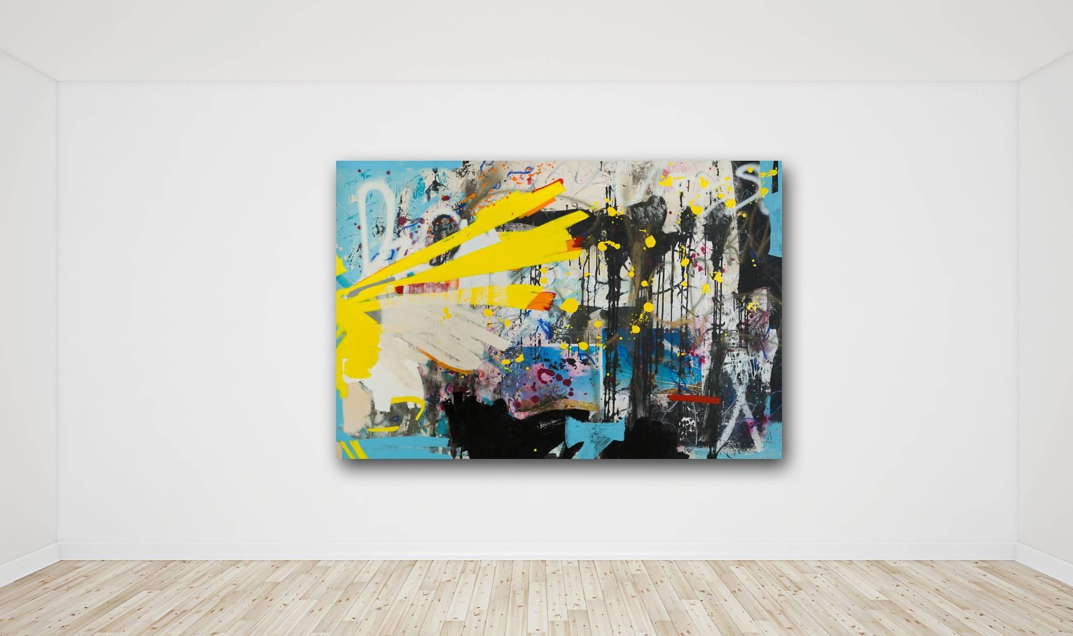 Contemporary Los Angeles artist Laura Letchinger creates large-scale abstract paintings with an urban industrial, minimalist, street or pop art edge. Her mixed-media artworks are layered acrylic on canvas, often combined with other mediums such as