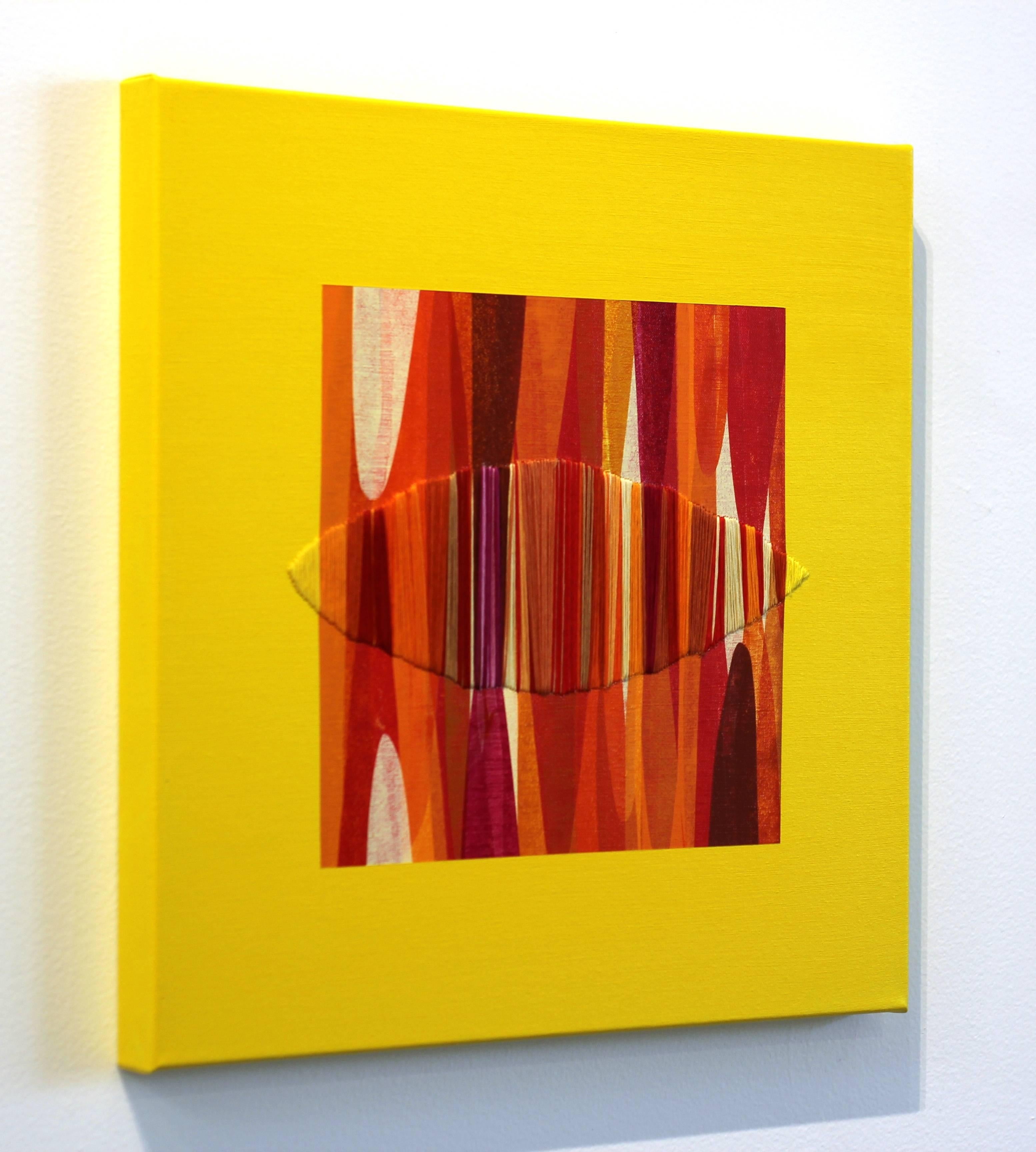 Poemes XLVI - Peinture abstraite mixte contemporaine jaune vif en vente 1