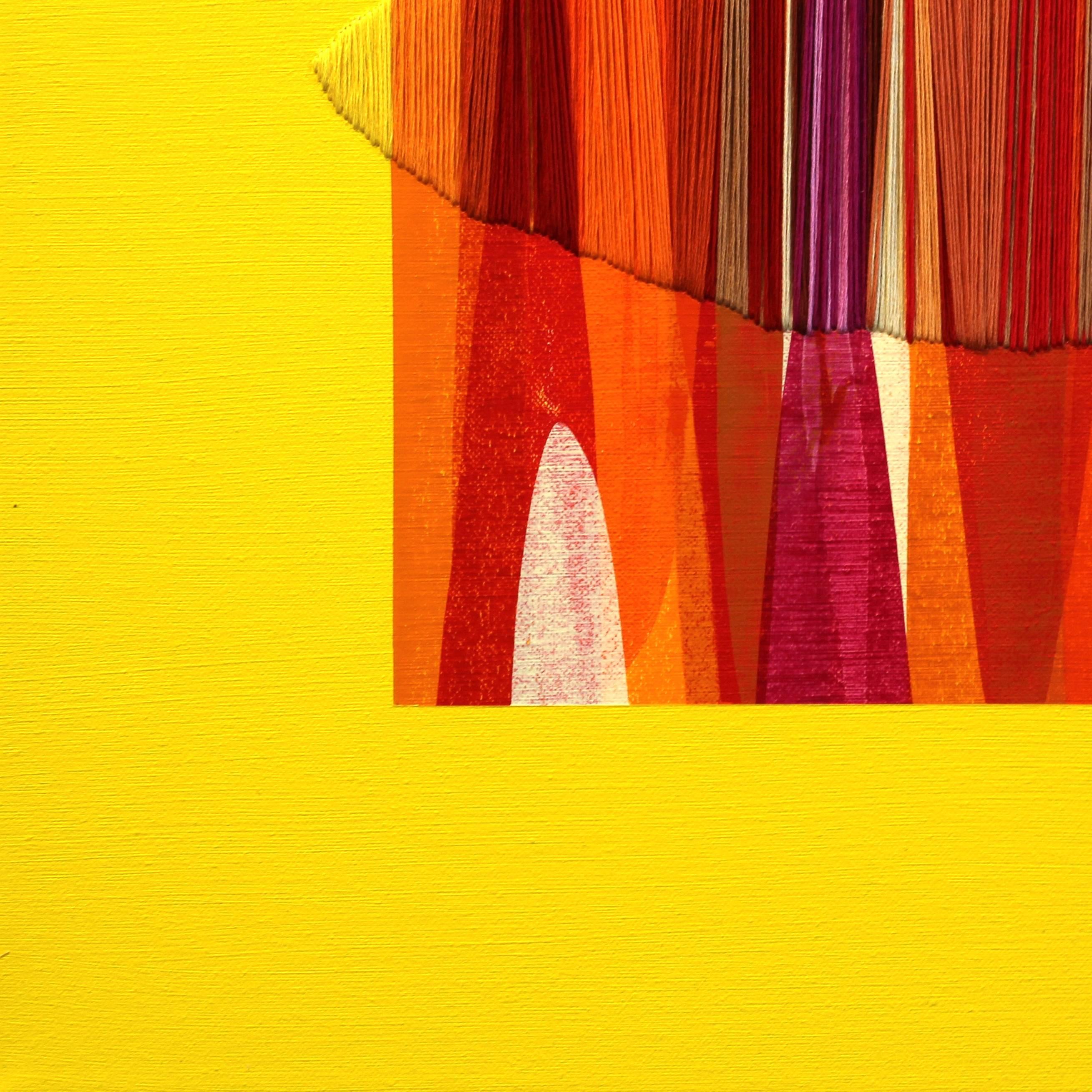 Poemes XLVI - Peinture abstraite mixte contemporaine jaune vif en vente 3