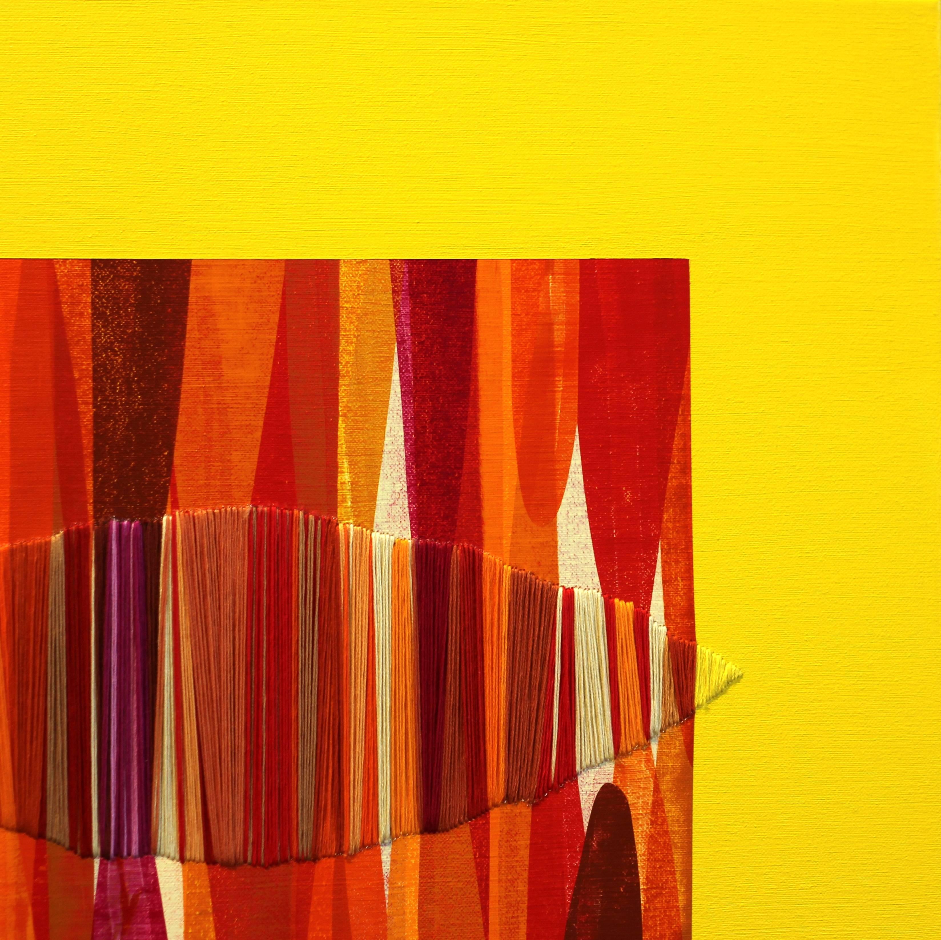 Poemes XLVI - Peinture abstraite mixte contemporaine jaune vif en vente 5