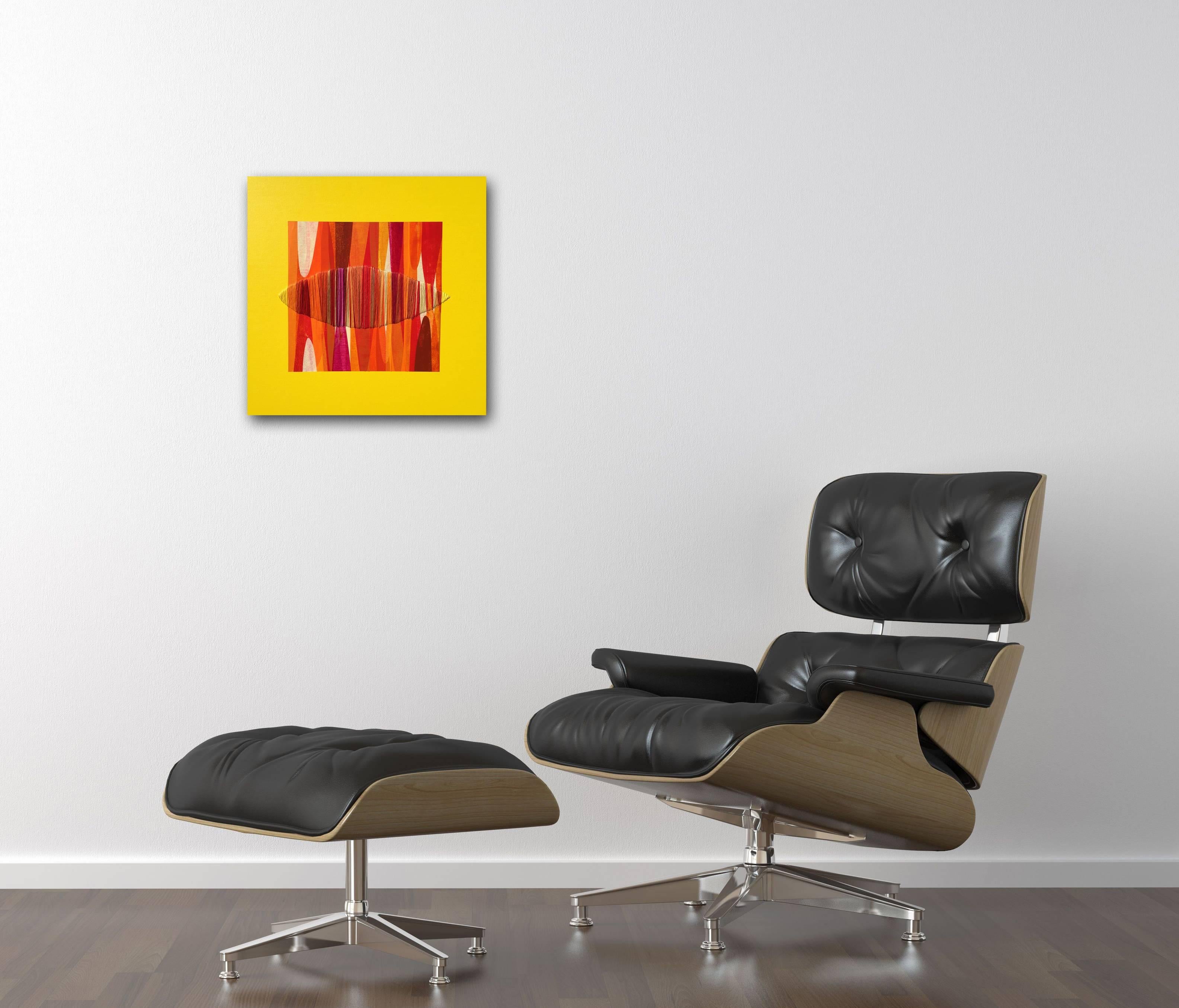 Poemes XLVI - Pittura astratta contemporanea a tecnica mista di colore giallo vibrante - Mixed Media Art Astratto di Raul de la Torre