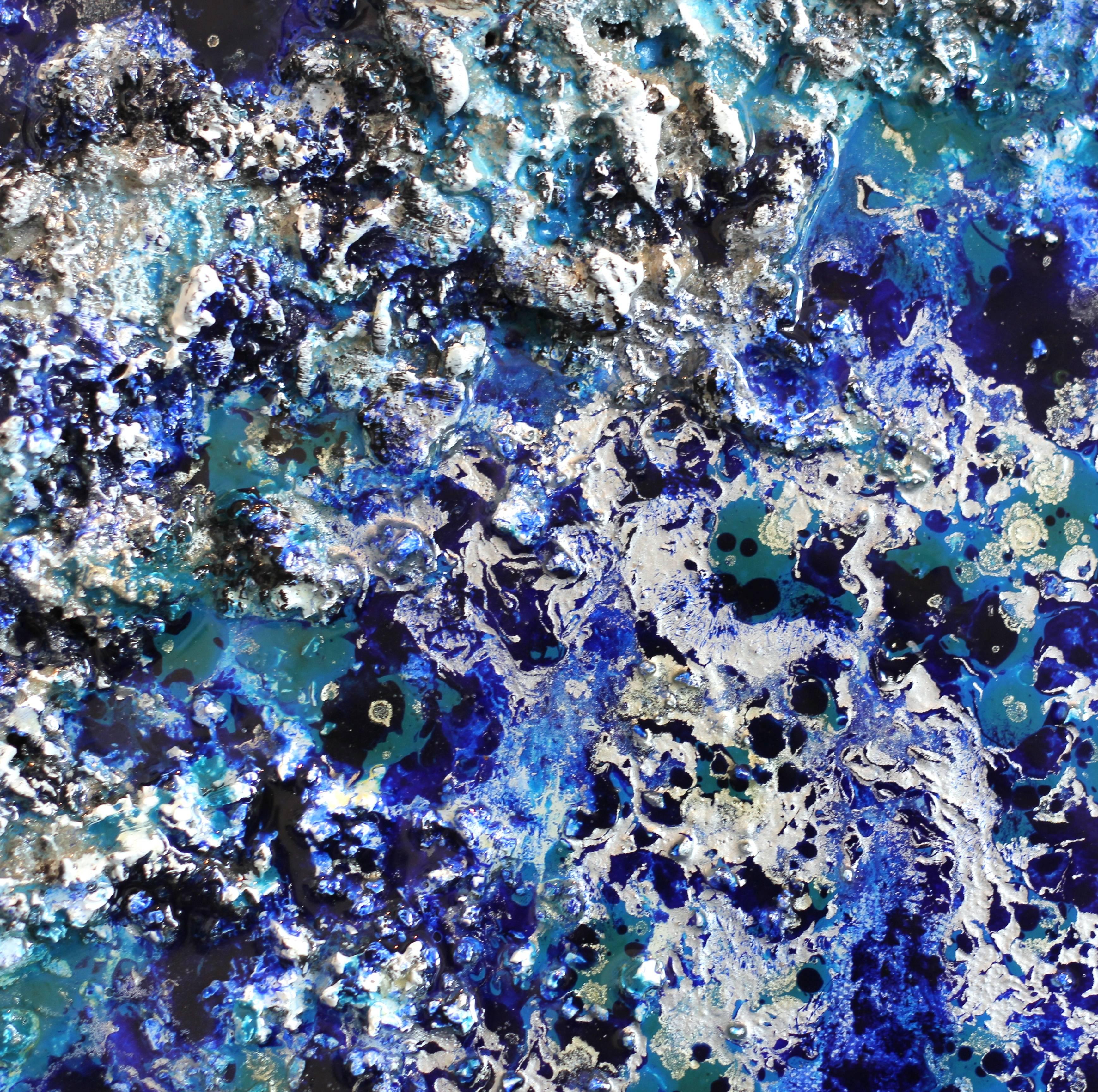 The Earth LVI - Original Sculptural Blue Oil Mixed Media and Resin Painting For Sale 2