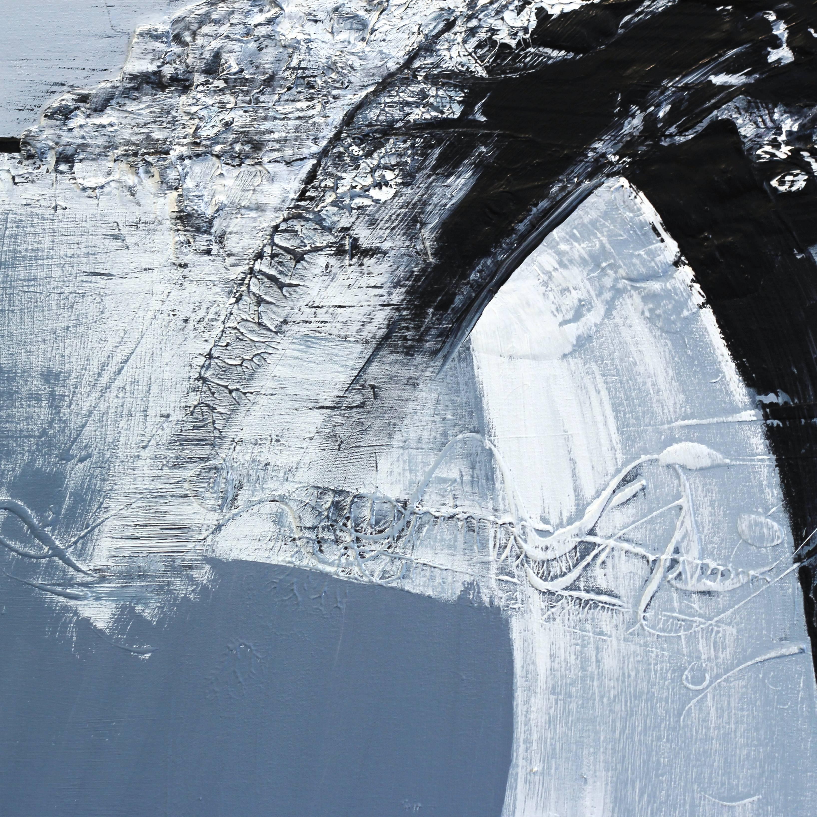 Precipice- Large Textural Original Black and White Gestural Abstraction Painting For Sale 4