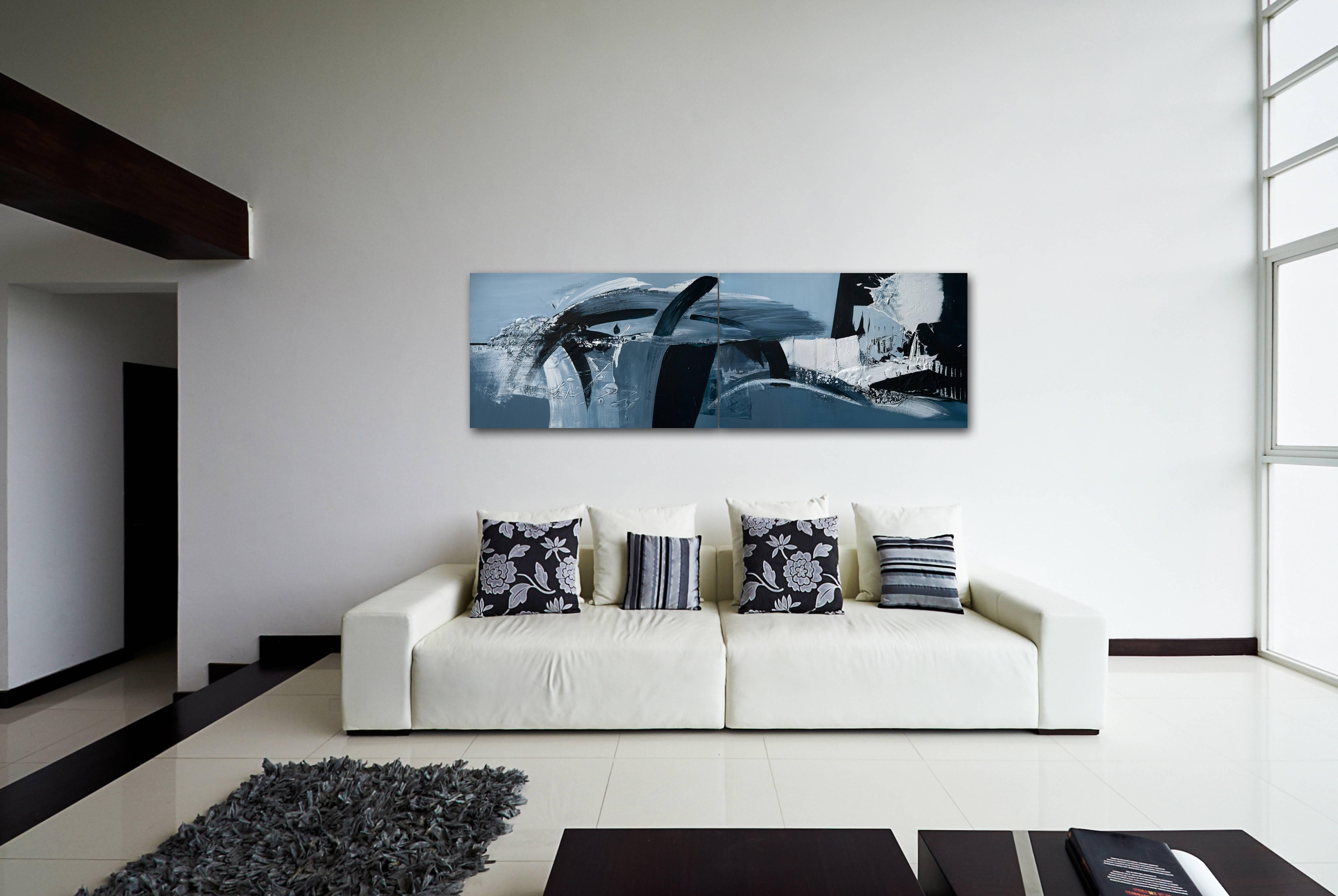 Precipizio - Quadro d'astrazione gestuale originale in bianco e nero di grande formato - Painting di Gail Titus