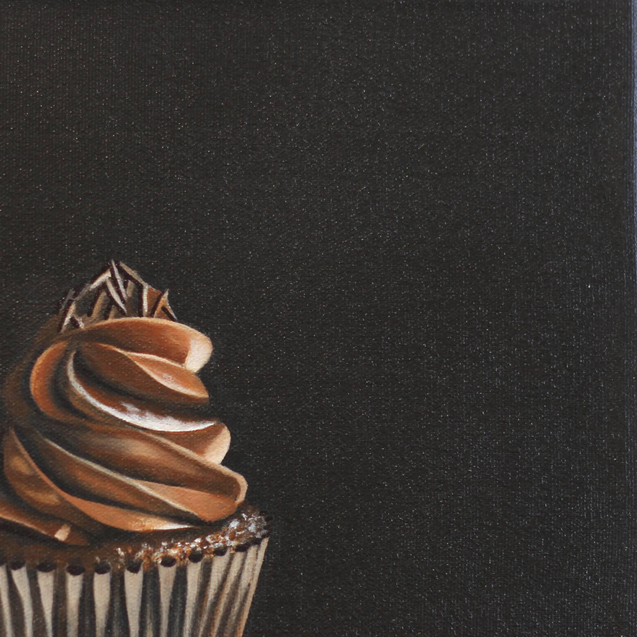 Chocolate Cupcake - Black Still-Life Painting by Erin Rothstein