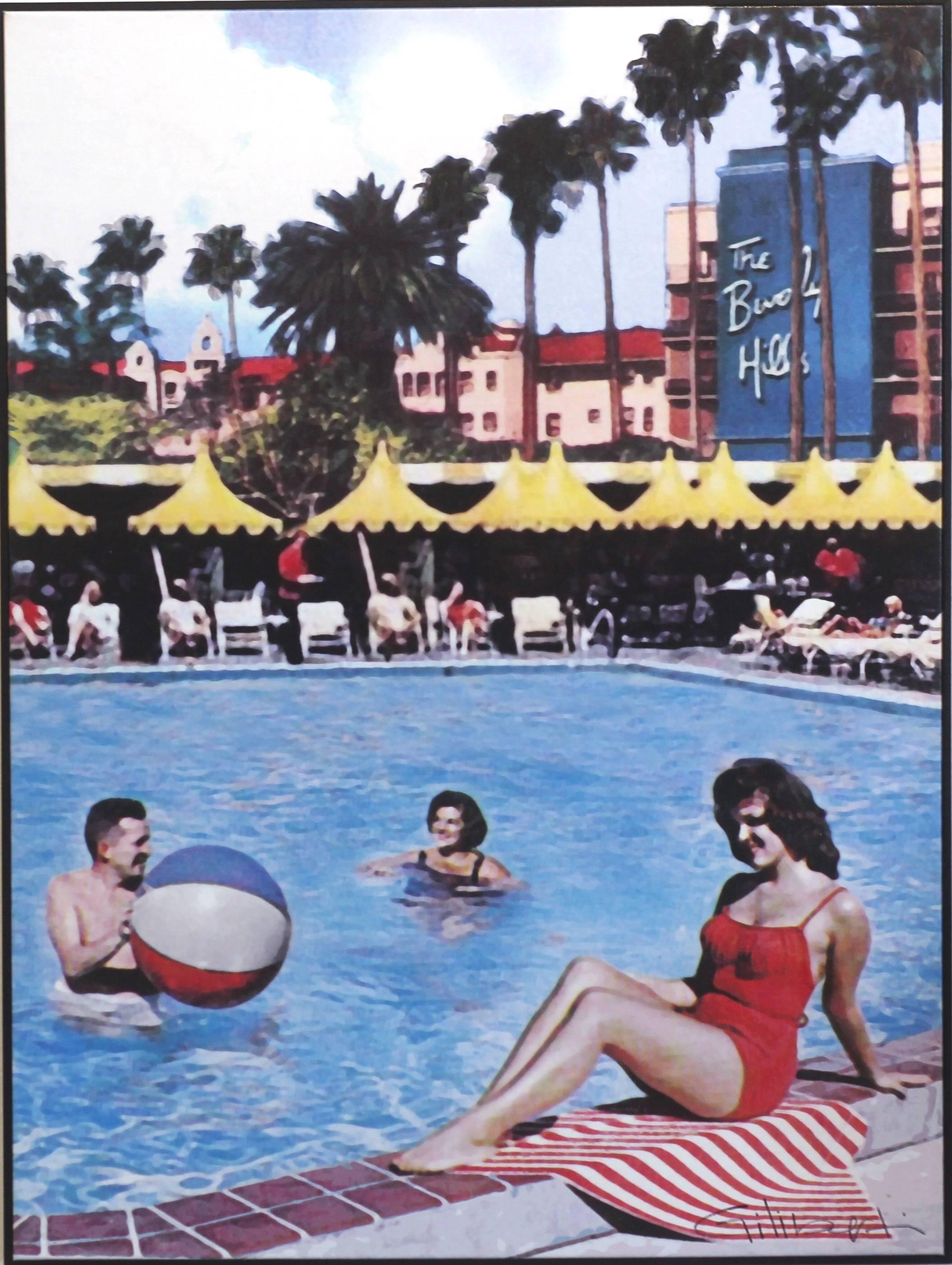 Poolside at the Beverly Hills Hotel 1969 - Painting by Michael Giliberti