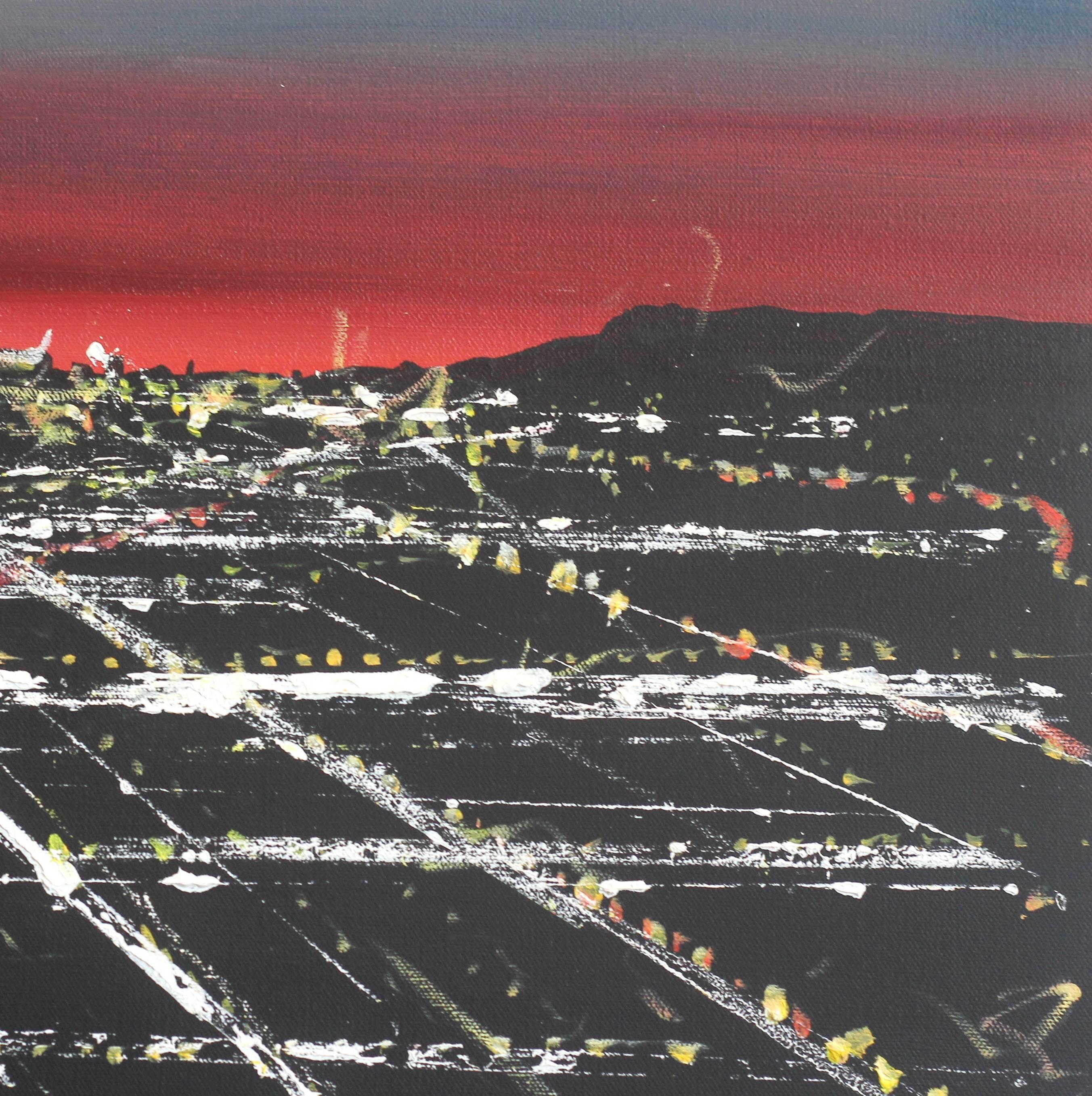 Echo Park Sunset Aerial - Contemporary Painting by Pete Kasprzak