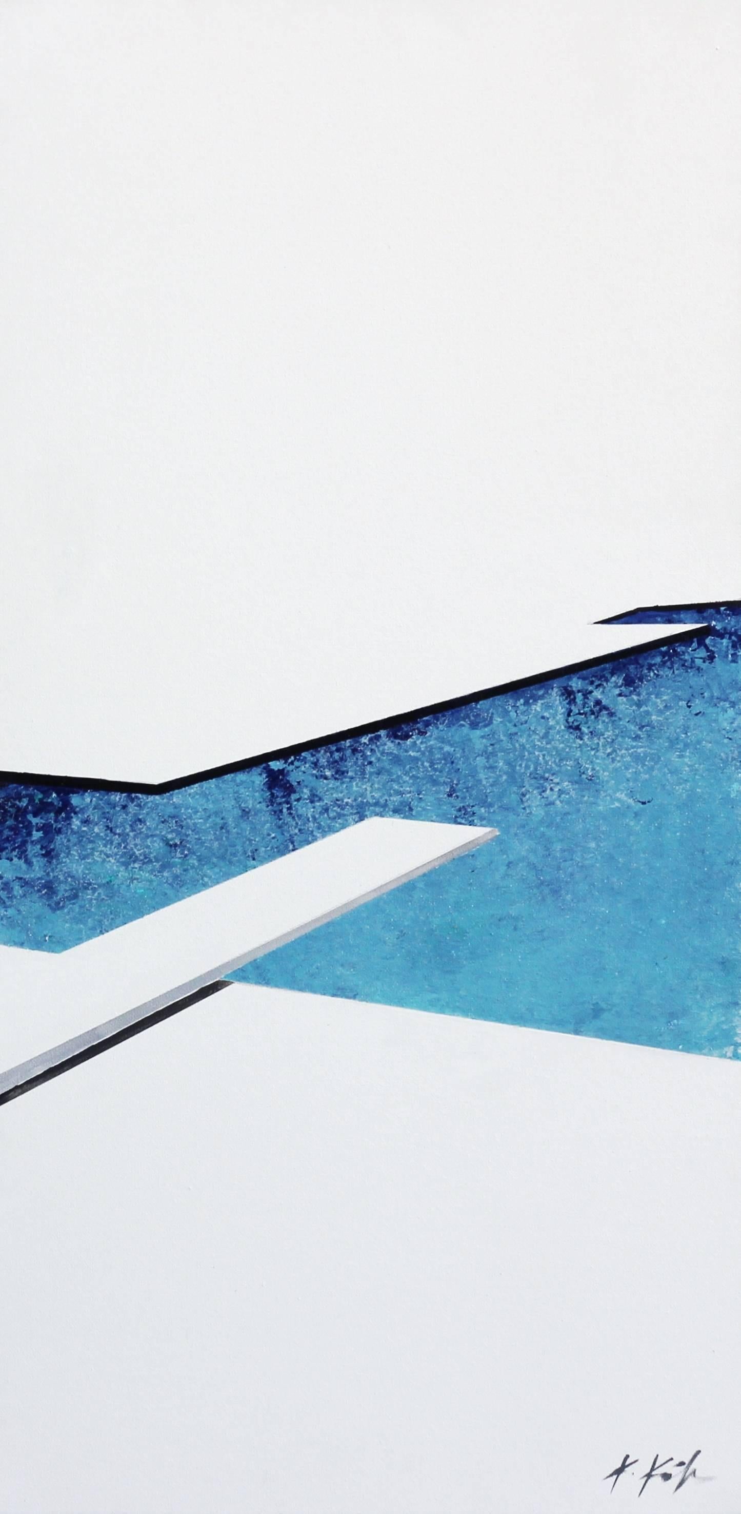 Contemporary Modern Minimalist Landscape Pool Painting - Crisp Angled Water