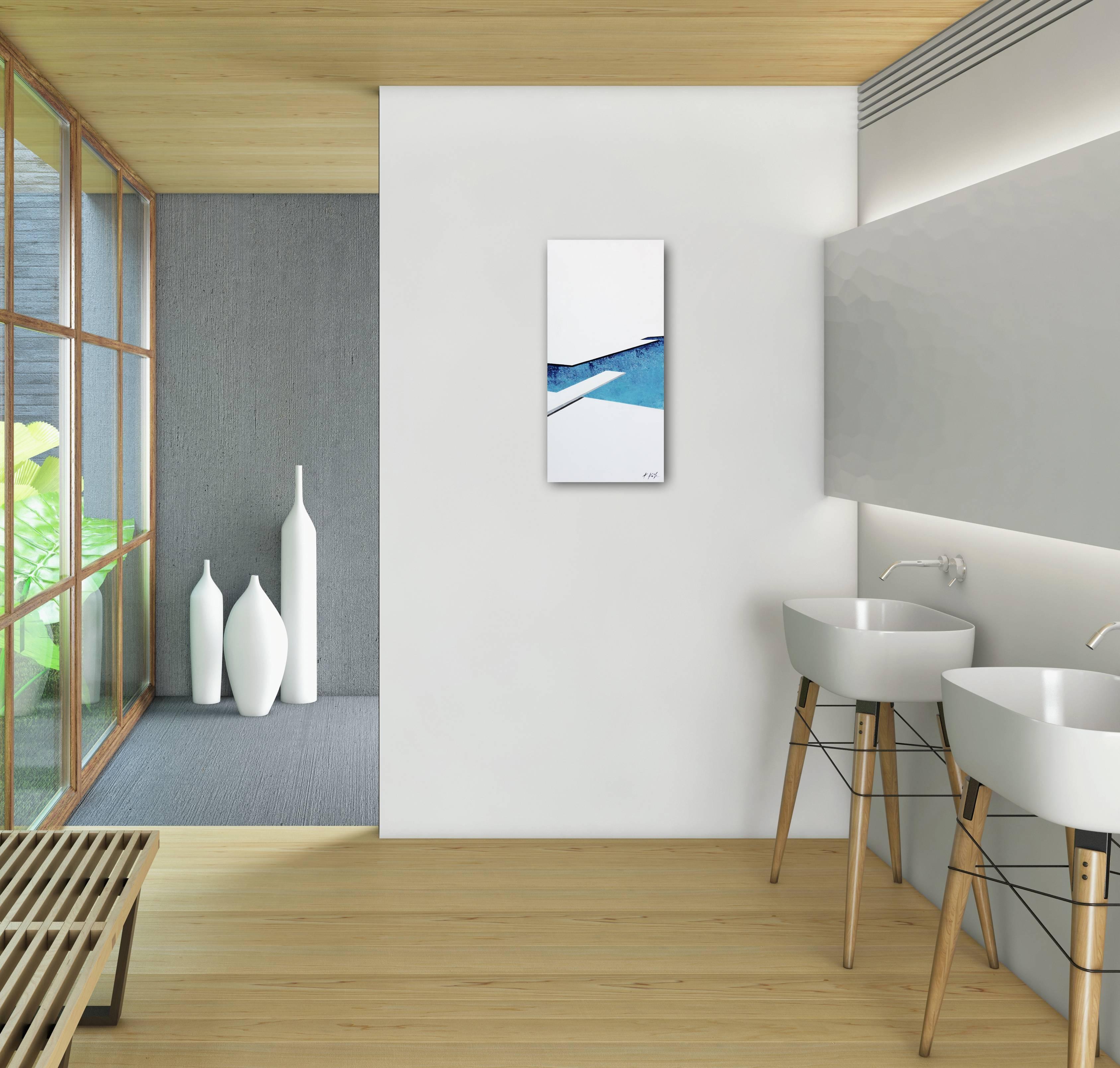 Contemporary Modern Minimalist Landscape Pool Painting - Crisp Angled Water im Angebot 2