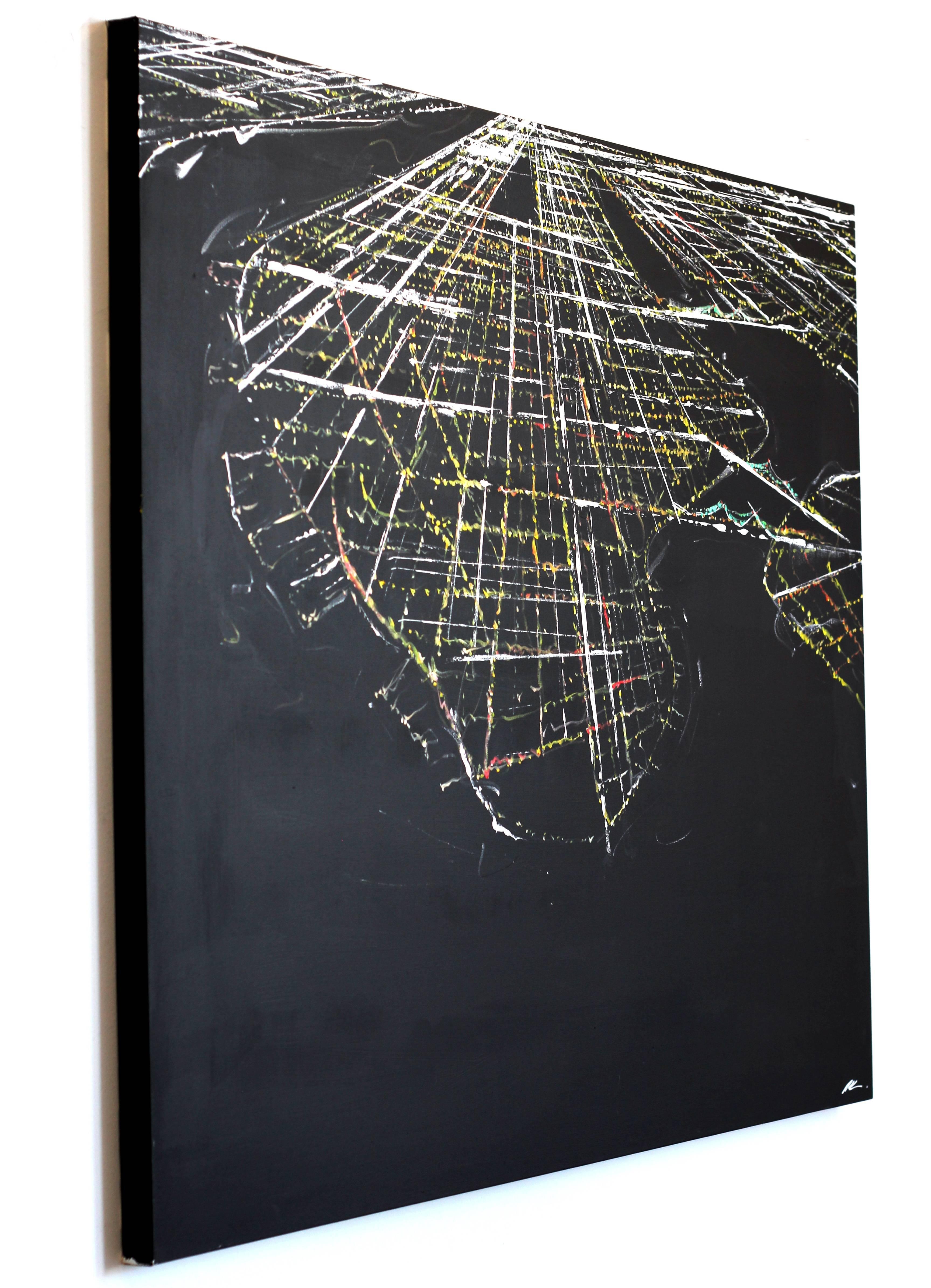 Manhattan Aerial - Black Abstract Painting by Pete Kasprzak
