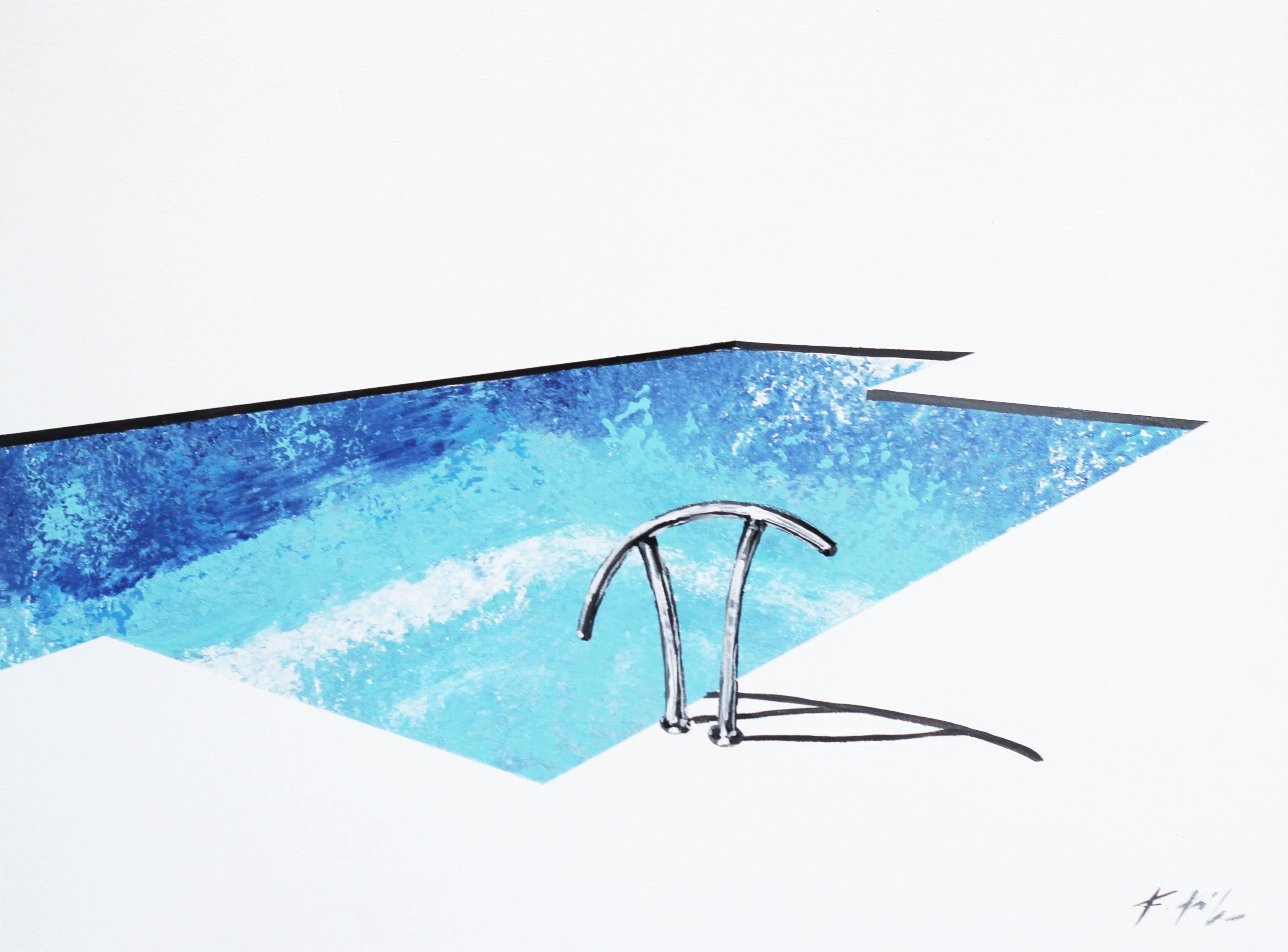 Landscape Painting Kathleen Keifer - Frais et profond - Paysage Piscine Californie Art Pop Abstrait