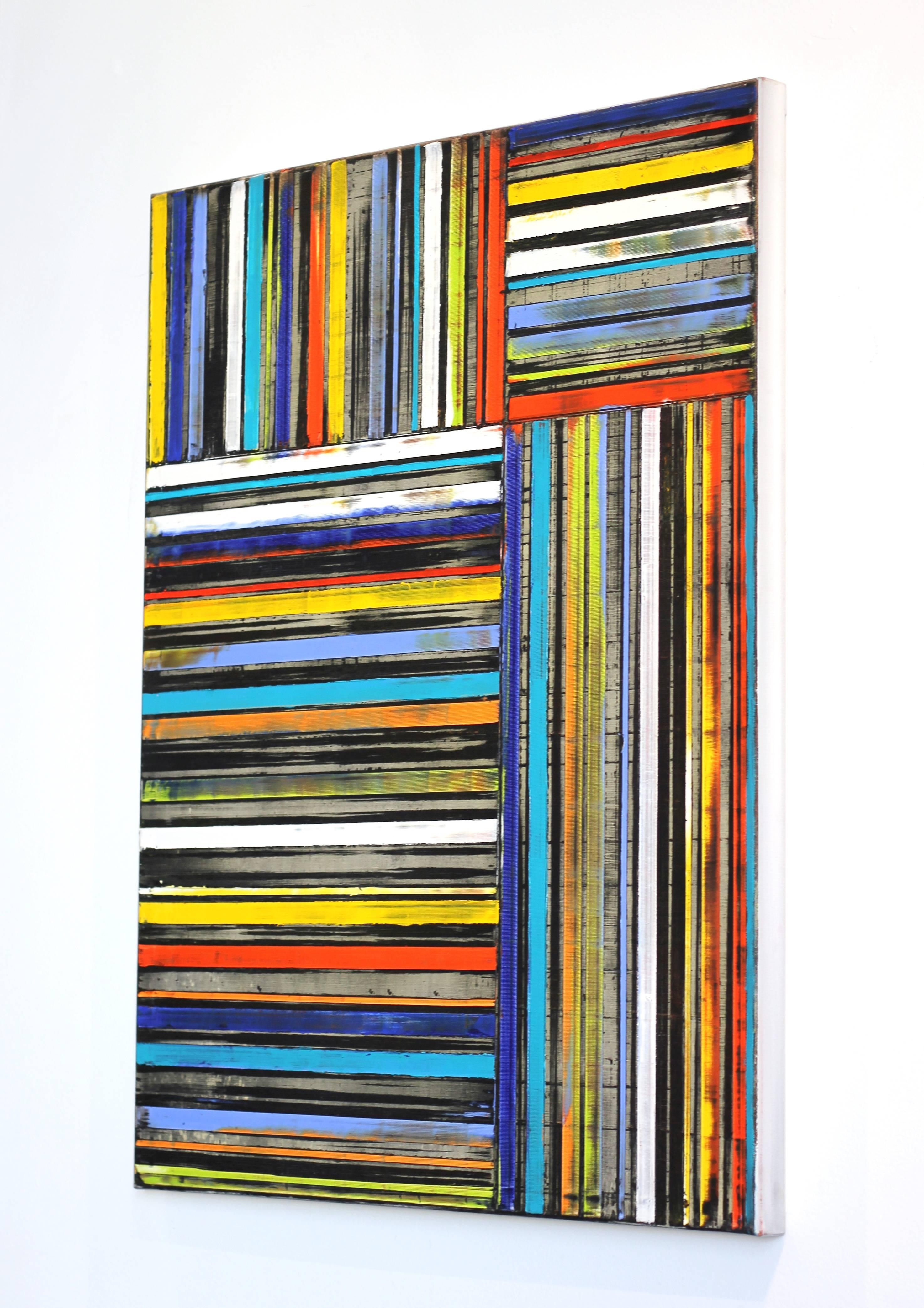 Rainbow Color Stripes - Gray Abstract Painting by Petra Rös-Nickel